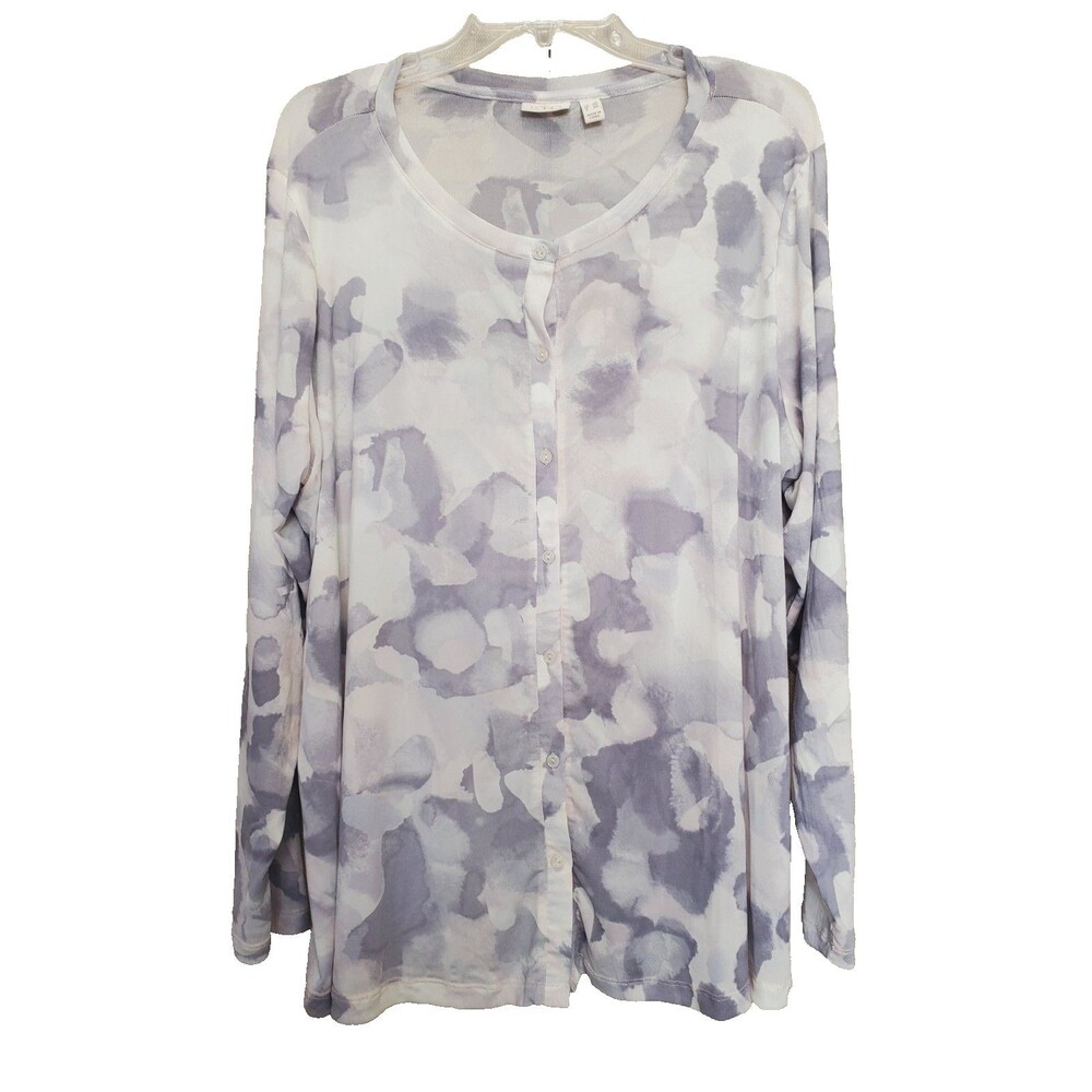 LOGO by Lori Goldstein Watercolor Mesh Long Sleeve Button-Up Cardigan Size 2X